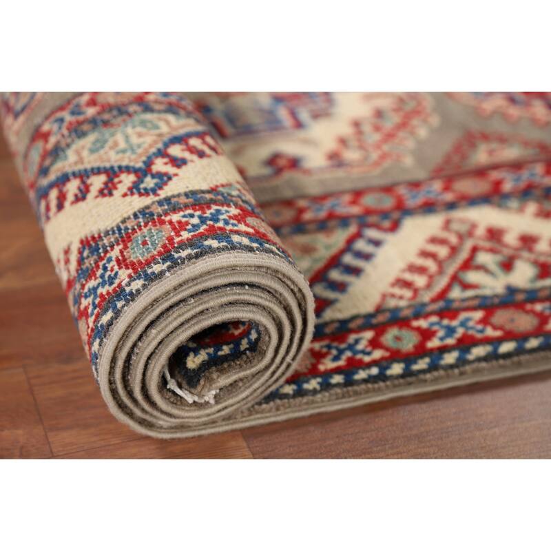 Geometric Brown Kazak Oriental Runner Rug Handmade Wool Carpet - 2'8" x 9'11"