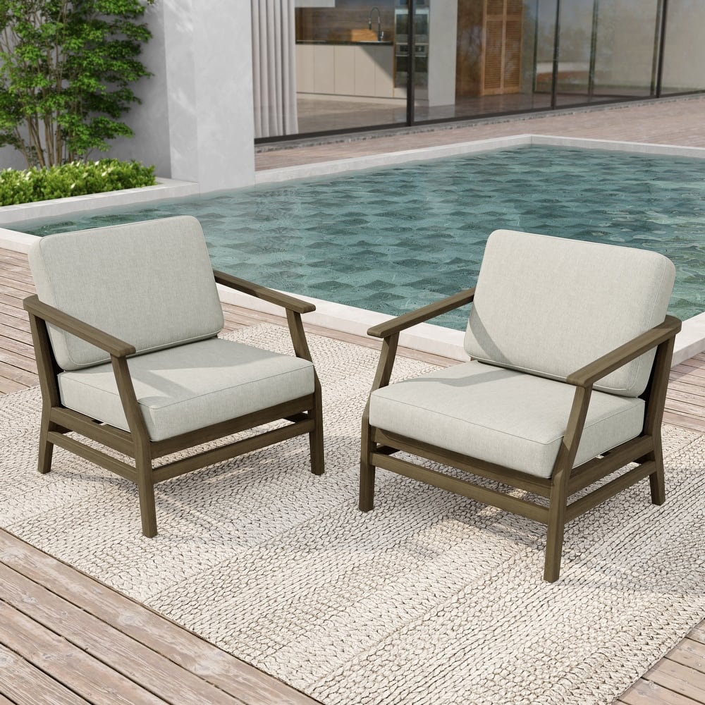 2 Set Patio Teak Wood Outdoor Chair with Cushions
