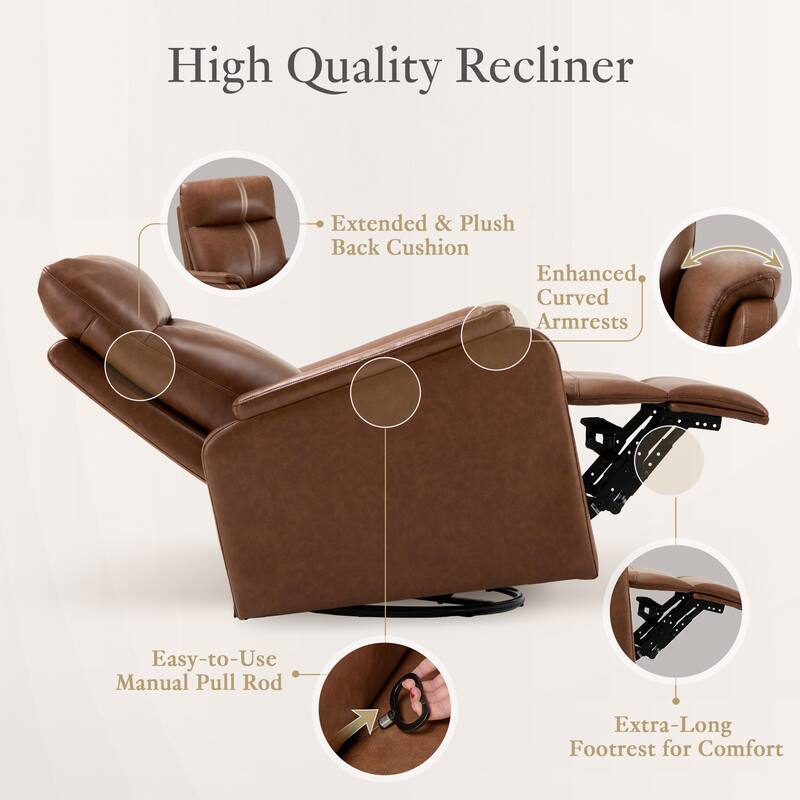 Fabric Recliner Sofa Chair - Swivel Rocking with XL Footrest - Single Seat for Living Room