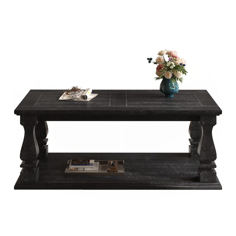 Farmhouse Coffee Table, Crafted with Heavy Planked Top & Square Baluster Legs