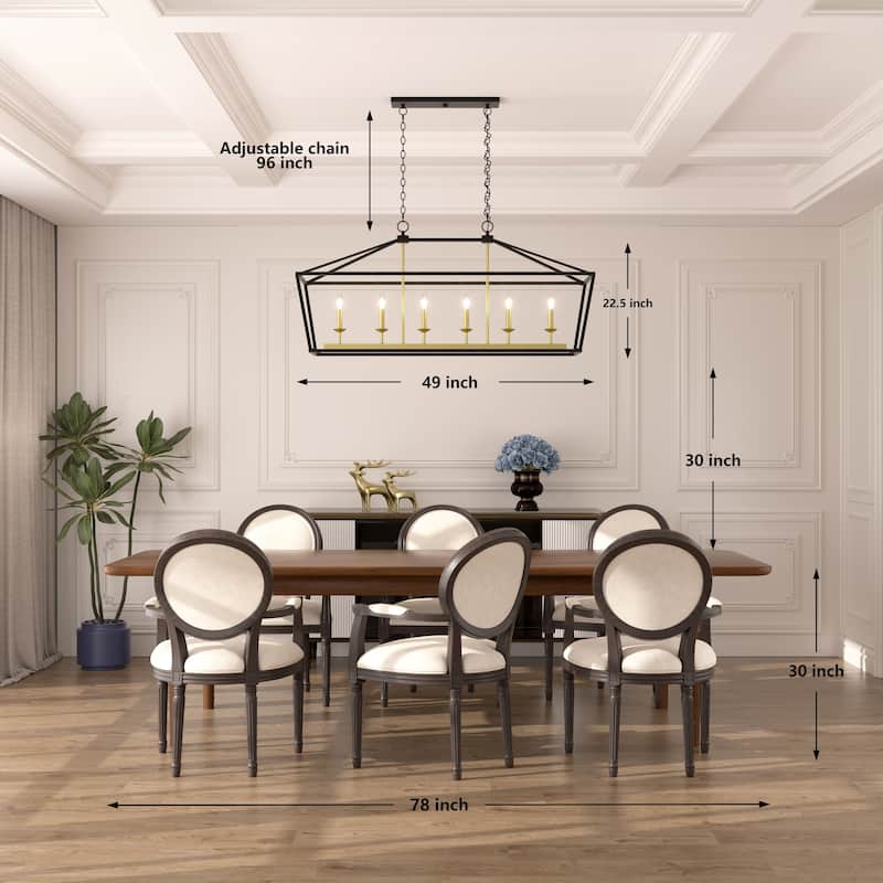 49 in. Modern Farmhouse 6-light Black/ Gold Rectangle Linear Chandelier with UL Certified - 49 inches