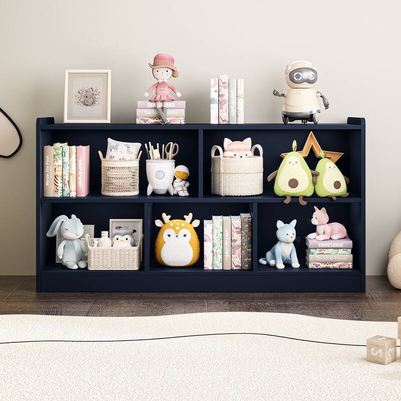 Wooden Storage Cabinet with 5 Sections, Montessori Kids Bookshelf and Toy Organizer for Nursery, Playroom & Classroom