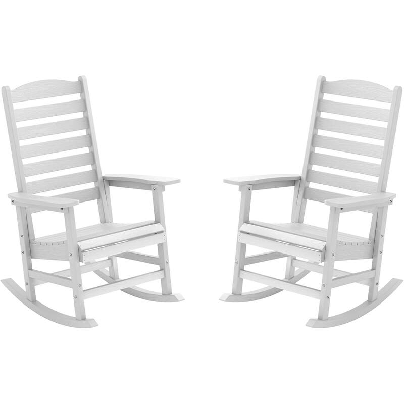 WINSOON All Weather HIPS Outdoor Rocking Chair with Curved Backrest - Set of 2 - White
