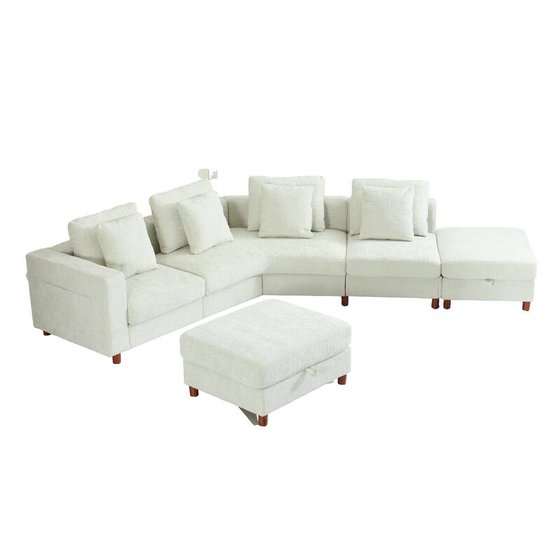 GDFStudio - Modular Chenille 4-Seater 144" Oversized Sectional Sofa with Ottomans