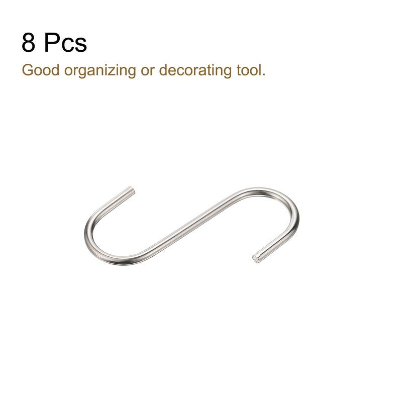 S Hanging Hooks, 5" (120mm) Extra Long Steel Hanger, Matt Silver, 8Pcs - Silver