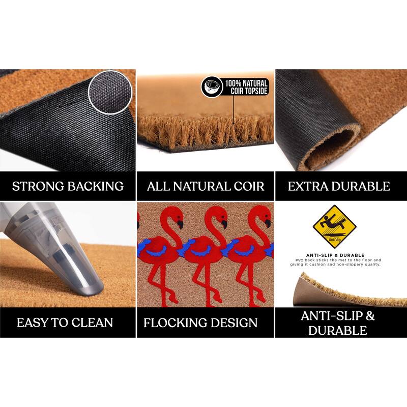 A1HC Natural Coir Entrance Flamingo Door Mats, Non-Slip, Flock Welcome Doormat, Outdoor Coco Coir Door mat 24" X 39"