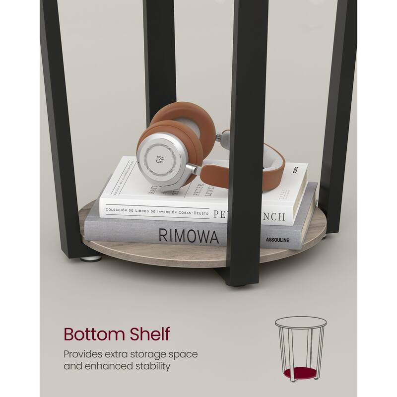 End Table, Round Side Table with Storage Shelf, Easy Assembly, Industrial Accent Furniture with Steel Frame