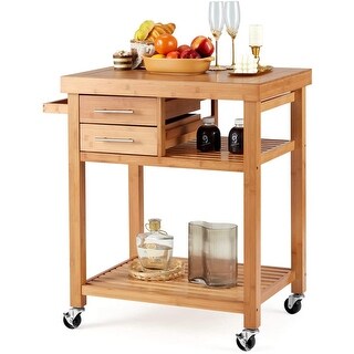 EROMMY Rolling Bamboo Wood Kitchen Island Cart