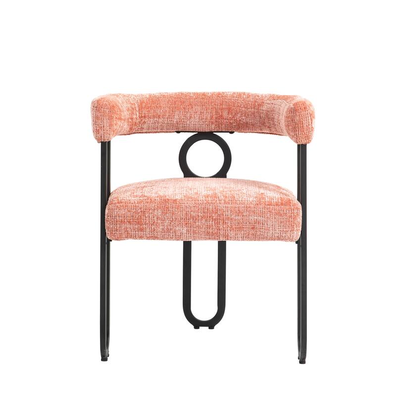 Pink Modern 23.62" Upholstered Barrel Chair with Black Iron Frames for Kitchen