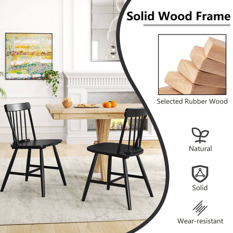Set of 2 Solid Rubber Wood Dining Chairs with Ergonomic Back Wide Seat Compact for Small Spaces - 19.5" L x 19" W x 32" H