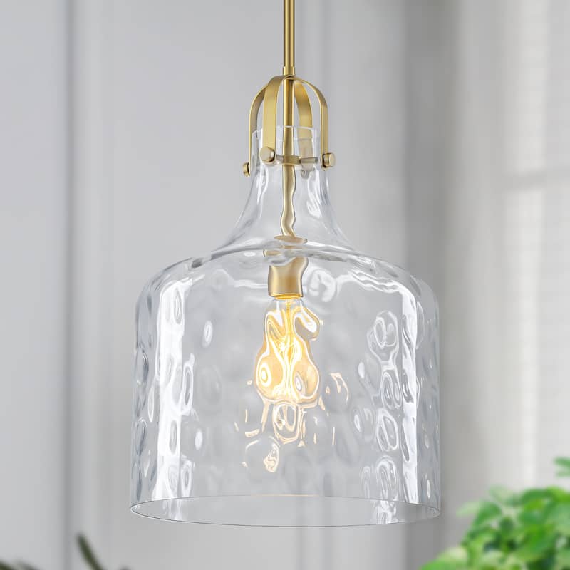 Starsky Modern 1-Light Clear Hammered Glass Pendant - Gold - 11.81''W