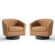 preview thumbnail 23 of 79, 2 Set Tufted PU Vegan Leather Swivel Barrel Chair with Nailheads Trim