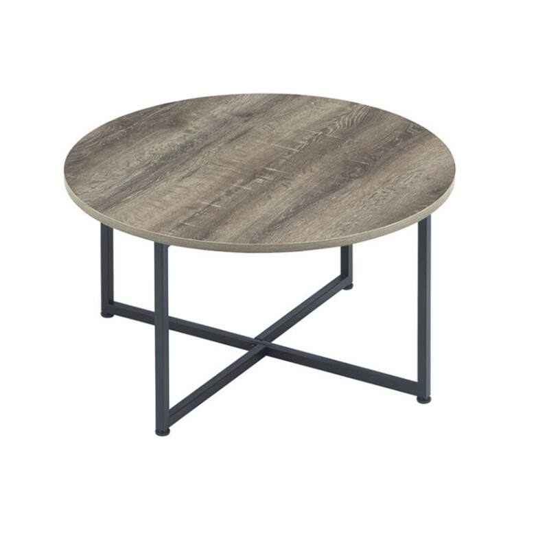 Wooden Table Set with Sturdy Metal Base, Set of Three, Gray and Brown - 16.13 H x 31.5 W x 31.5 L Inches