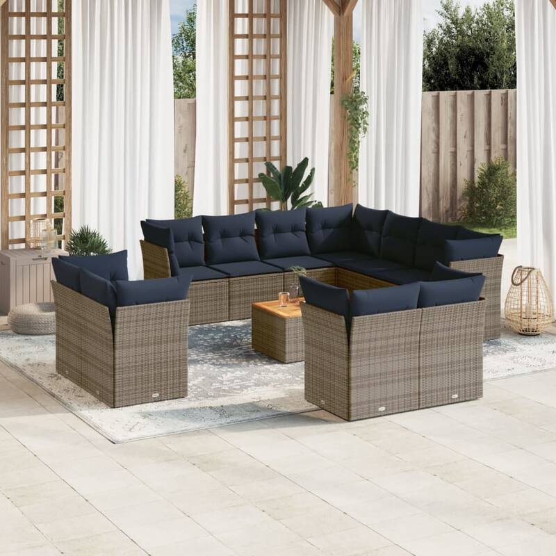 vidaXL Patio Sofa Set with Cushions Outdoor Furniture 12 Piece Poly Rattan - 24.4x 24.4x 27.2 - Grey