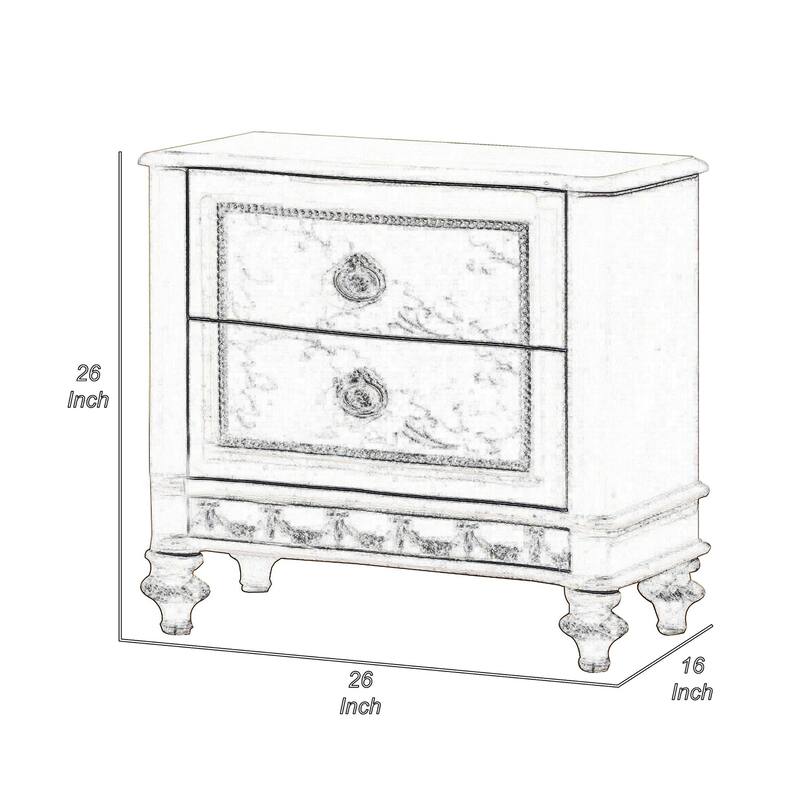 Ivory White 2 Drawer 16 in. W Nightstand with Trimmed Edge Design