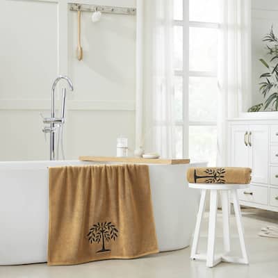 Black Willow Tree Tan Bath Towel Set of 2 27x54
