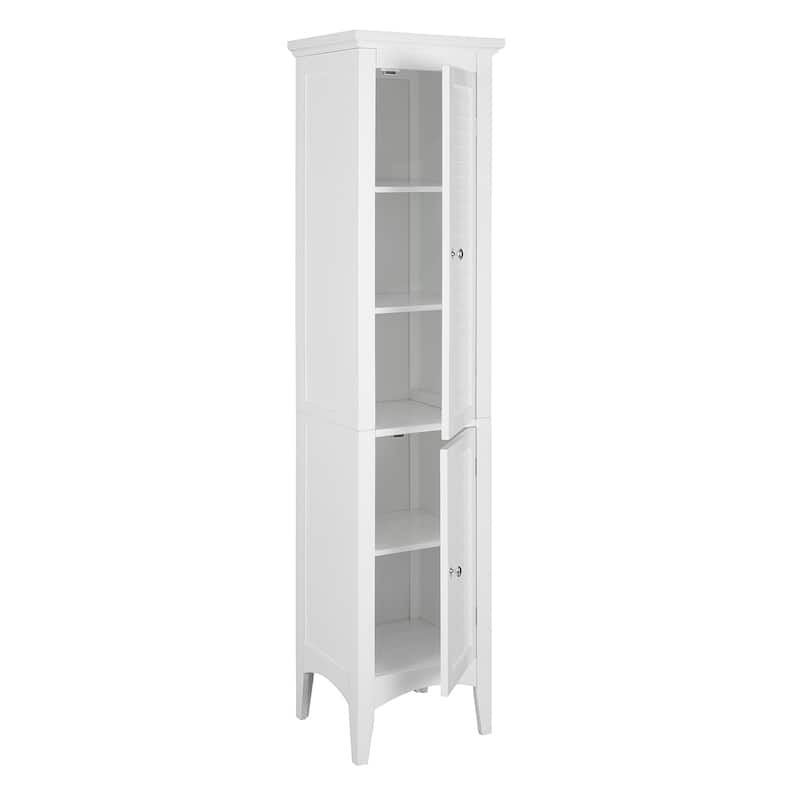 Teamson Home 62.99 in. H White Bathroom Linen Tower Cabinet with 2 Shutter Doors, Freestanding Storage Organizer