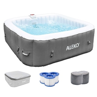 ALEKO Square Inflatable Jetted 6 Person Hot Tub Spa with Cover - Gray