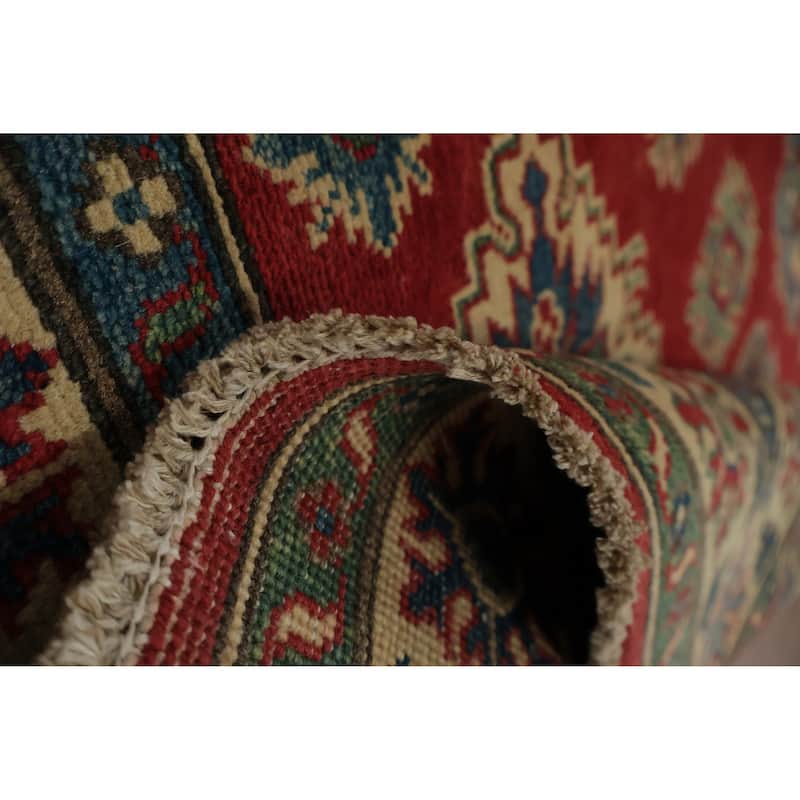 Hand Knotted Oriental 100% Wool Carpet Traditional Geometric Red Kazak Area Rug - 5' 9'' X 4' 0''