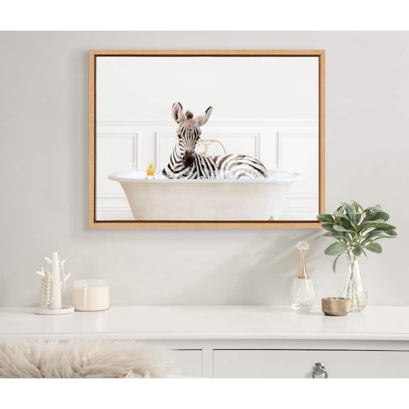 Kate and Laurel Sylvie Zebra Bubble Bath Framed Canvas by Amy Peterson