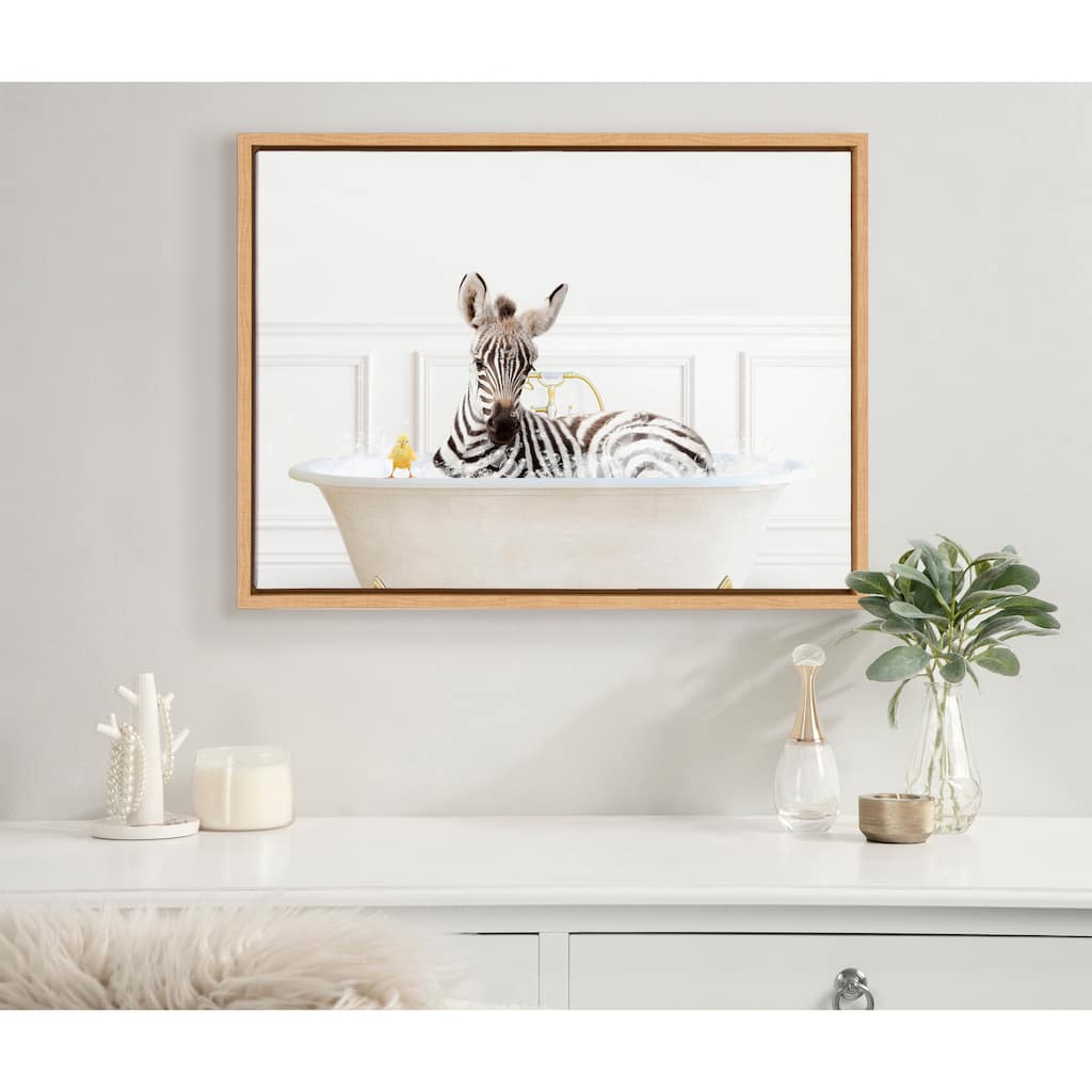 Kate and Laurel Sylvie Zebra Bubble Bath Framed Canvas by Amy Peterson