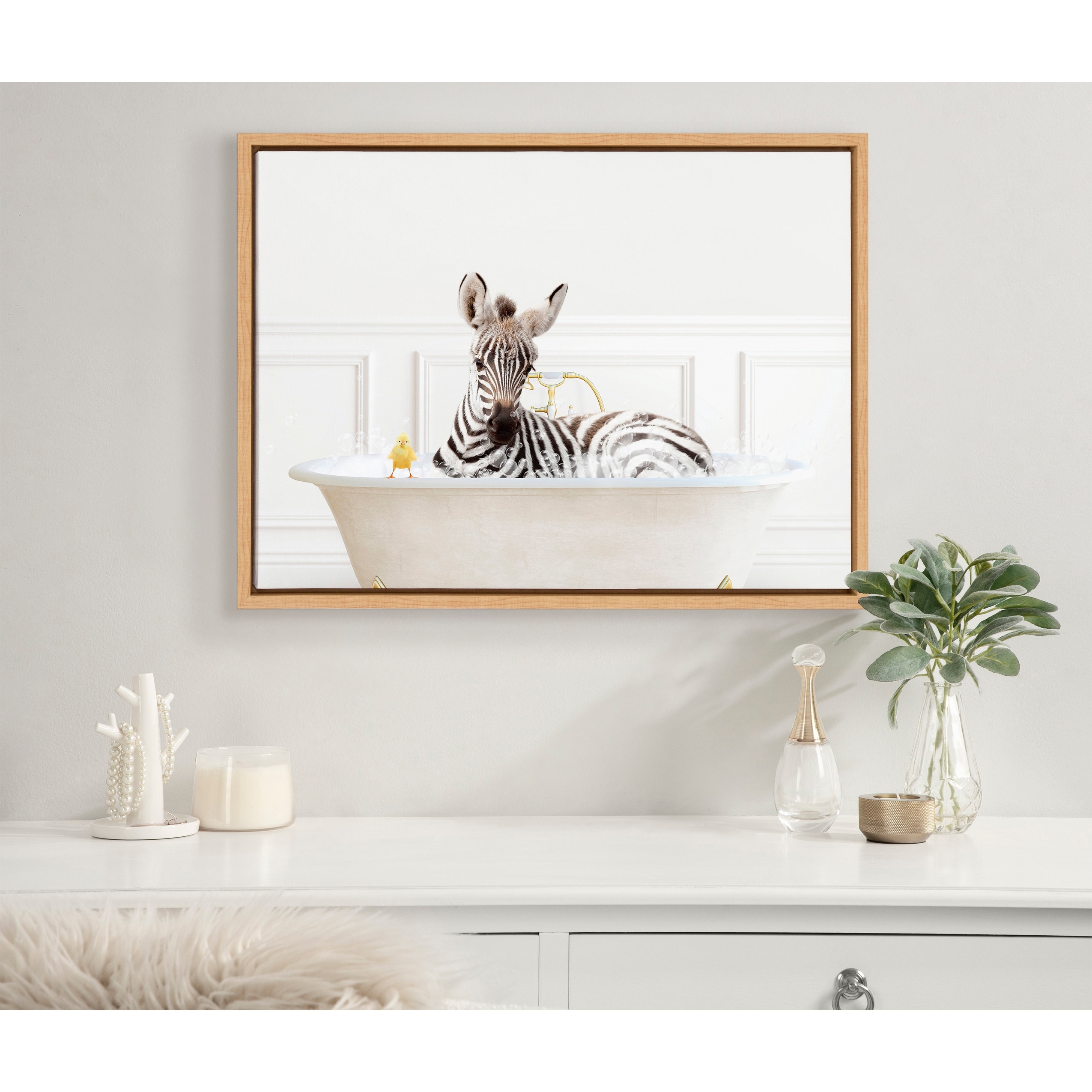 Kate and Laurel Sylvie Zebra Bubble Bath Framed Canvas by Amy Peterson