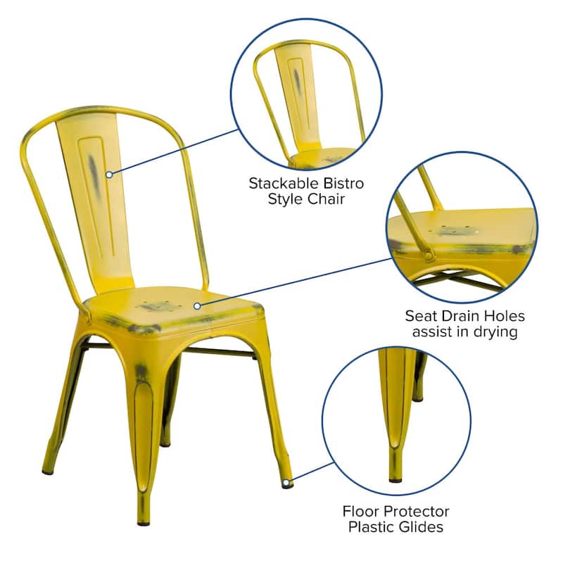 Distressed Metal Indoor-Outdoor Stackable Chair - Kitchen Furniture