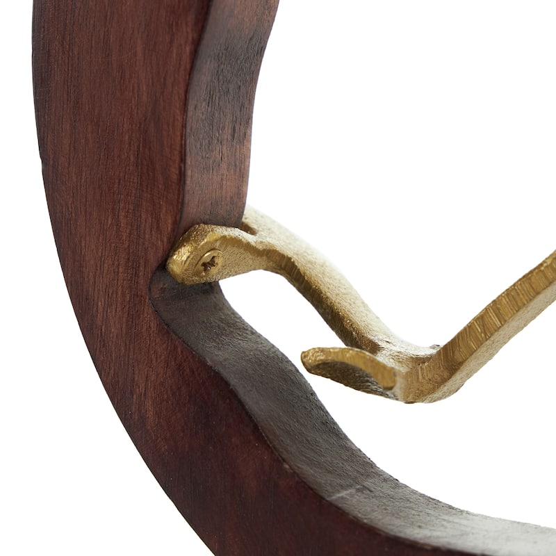 Gold Aluminum Metal Bird Sculpture with Brown Wooden Frame and Marble Base