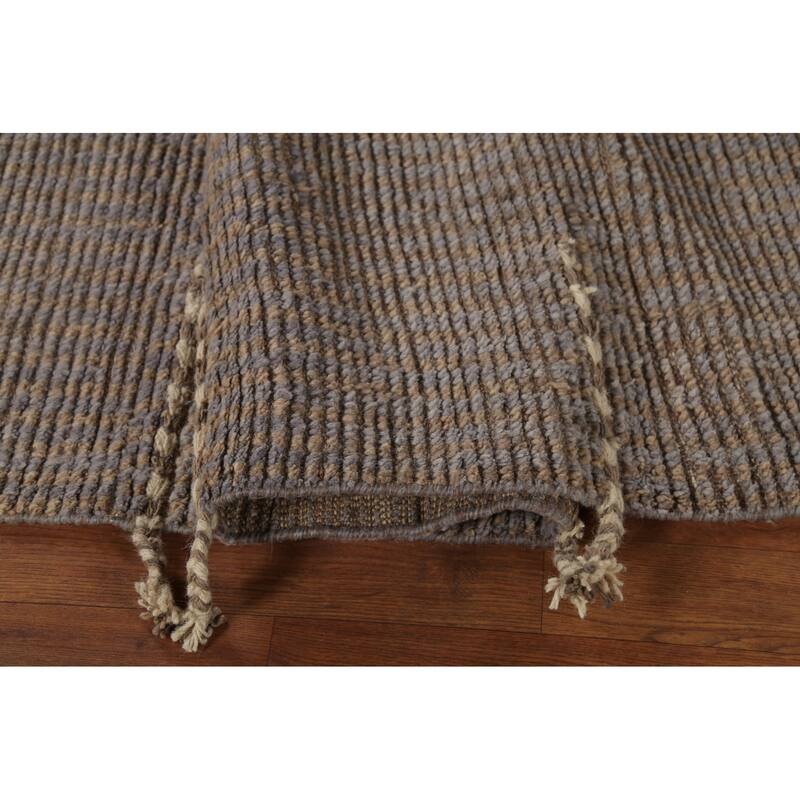 All-Over Striped Moroccan Modern Area Rug Handmade Wool Carpet - 6'8"x 11'3"