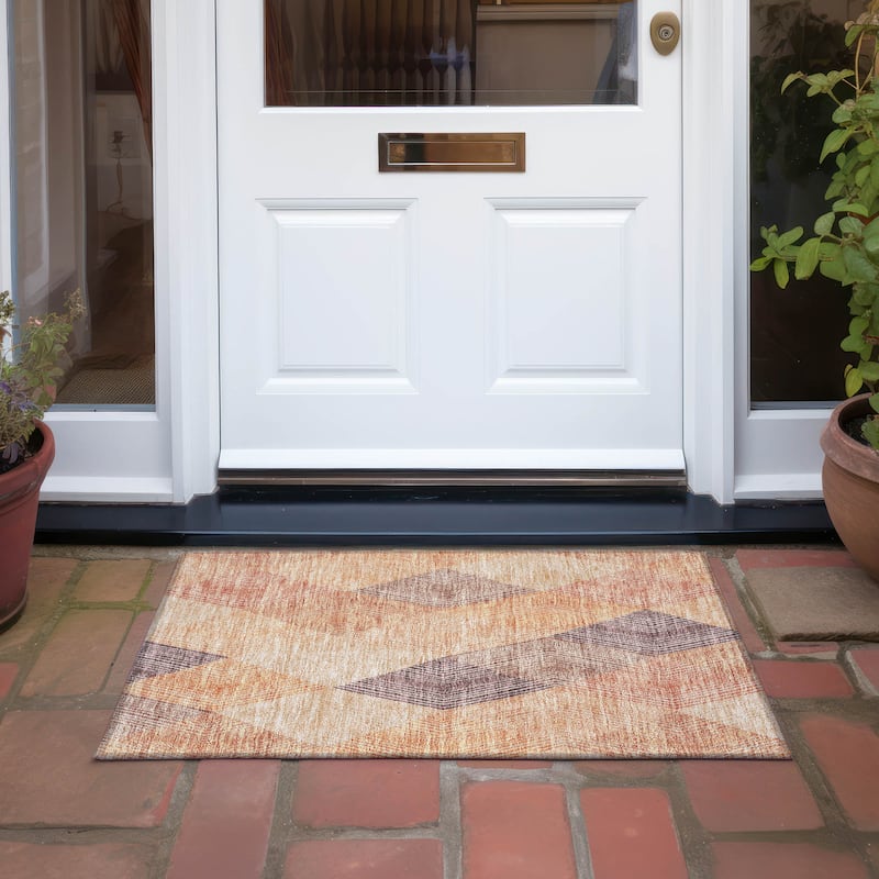 Machine Washable Indoor/ Outdoor Diamond Stripes Chantille Rug - Orange - 1'8" x 2'6"