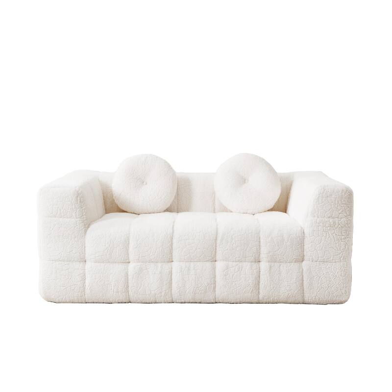 66.5-inch Modern Boneless Couch with Two Circular throw pillows,Skin-friendly lychee-textured long-pile polyester fabric