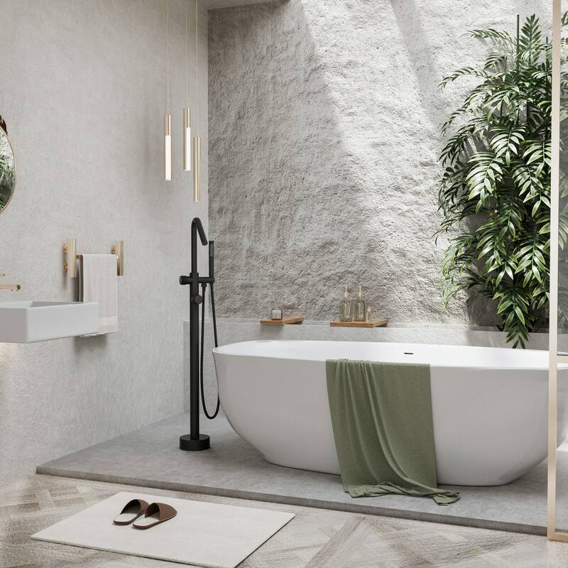 Modland 46''H Outdoor Shower System 316 Stainless Steel Thermostatic Freestanding Poolside Faucet with Swivel Spout - 46'' H