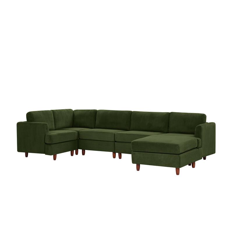95.6" 6-Seater Modular Corduroy Sectional Sofa with Convertible Sleeper