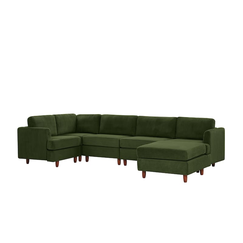 Modern Modular Sectional Couch, 6 Seaters Corner Sleeper Sofa Corduroy Upholstered Sofa Bed with Ottoman, L-shape Couch