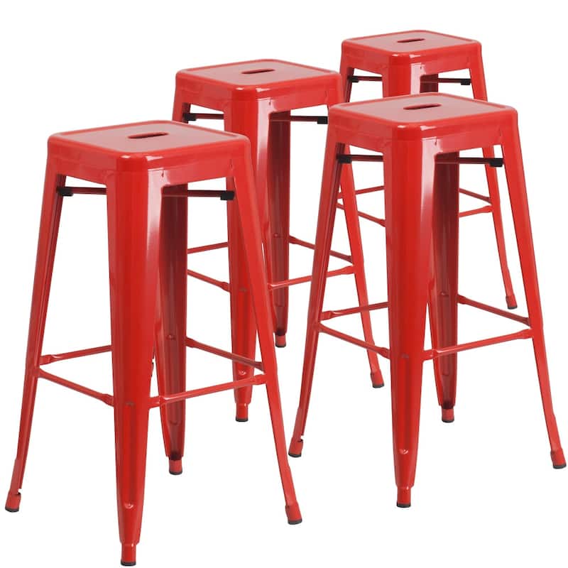 4 Pack 30" High Backless Metal Indoor-Outdoor Barstool with Square Seat