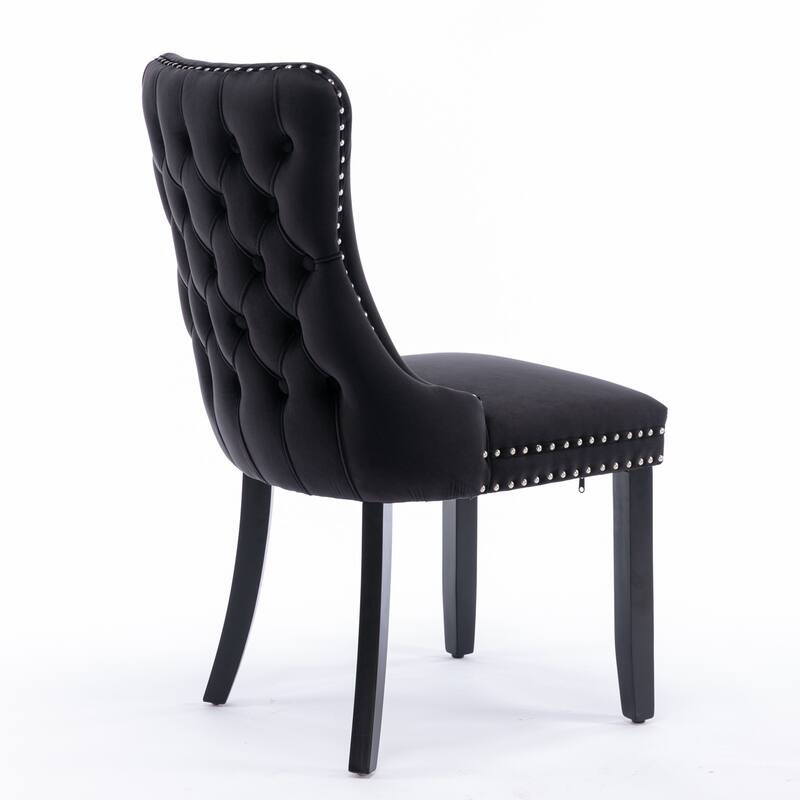 Set of 2 Upholstered Wing-Back Dining Chair with Nailhead and Solid Wood Legs