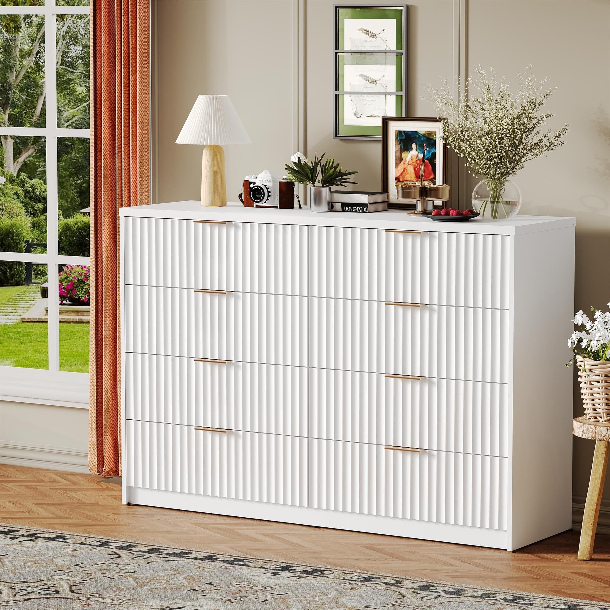 Fluted 8/9-Drawer Dresser, Large Wood Storage, Anti-Tip, Retro, Dresser/Nightstand for Bedroom/Hall/Entry/Closet