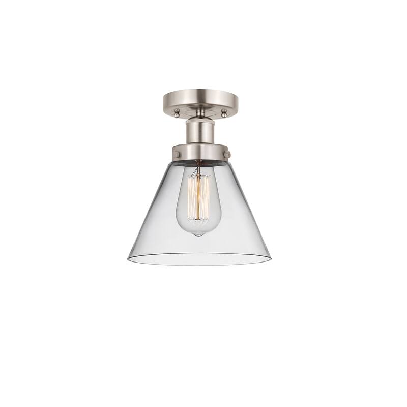 Innovations Lighting Edison Large Cone - 1 Light 7" Semi-Flush Mount - Clear/Brushed Satin Nickel