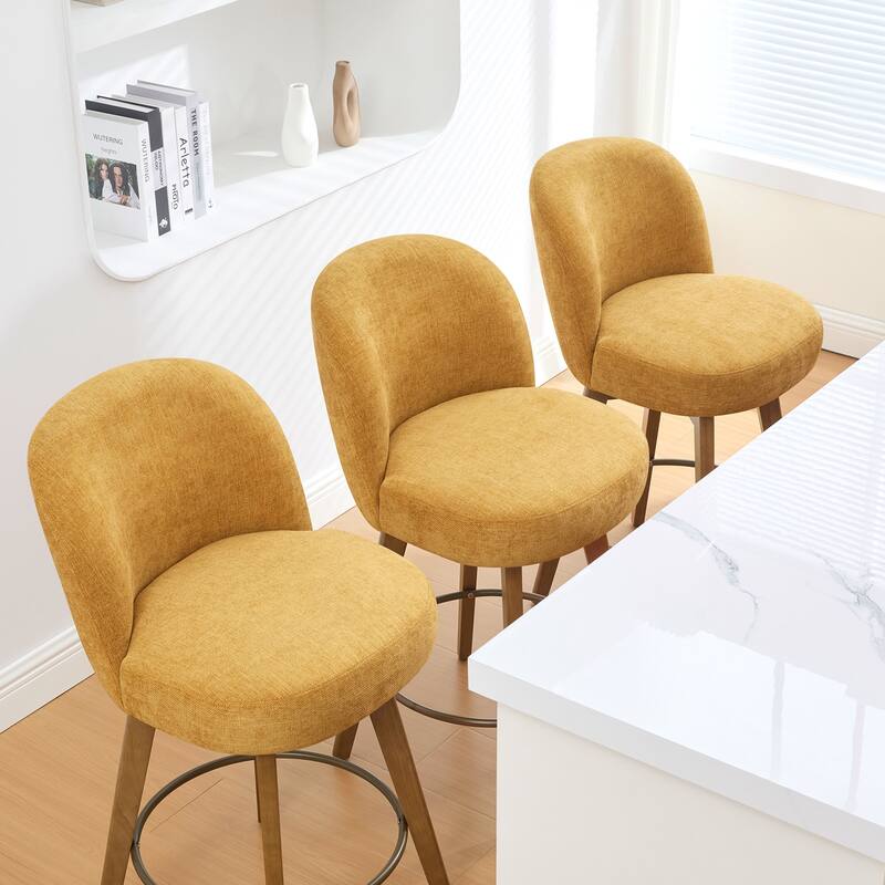 Fabric Upholstered Counter Height Swivel Bar Stools - 37.8"H x 19.7"W x 23.2"D