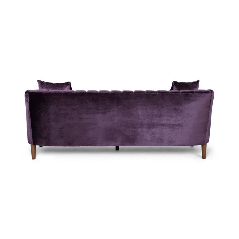 Roomfitters Modern Velvet 3-Seater Sofa with Channel Tufting and Plush Cushions for Living Room