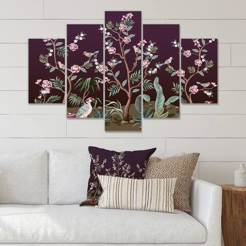 Designart 'Chinoiserie With Birds and Peonies I' Traditional Canvas Wall Art Print