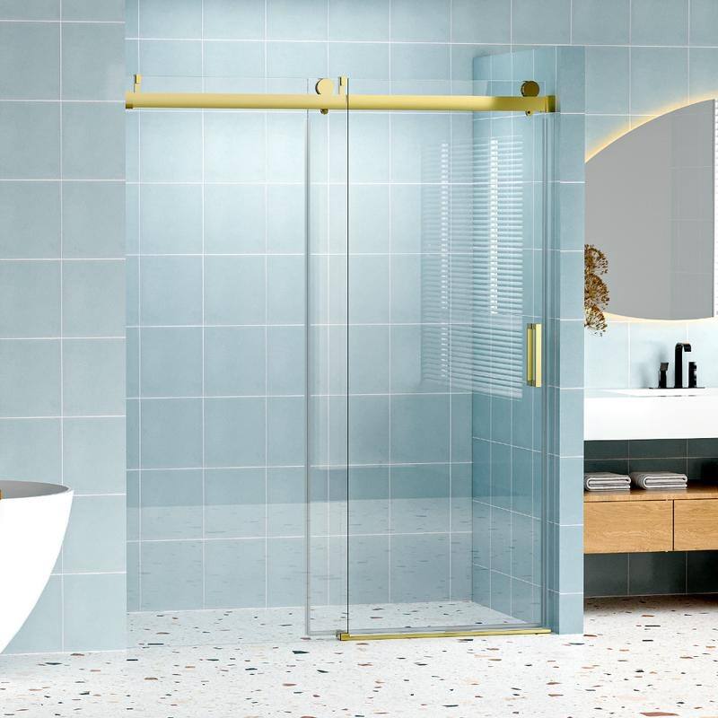 ABRUZZO 56-60" W x 76" H Frameless Soft-Closing Single Sliding Shower Door 1/4" (6mm) Explosion-Proof Tempered Glass