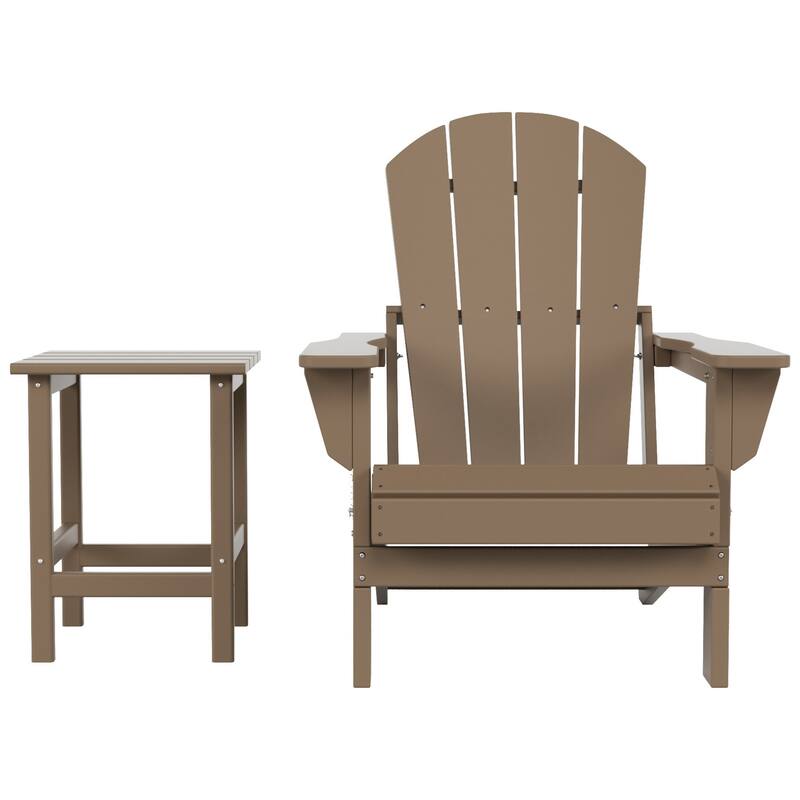 Polytrends Laguna Hdpe All Weather Outdoor Patio Foldable Adirondack Chair With Side Table (2-Piece Set)