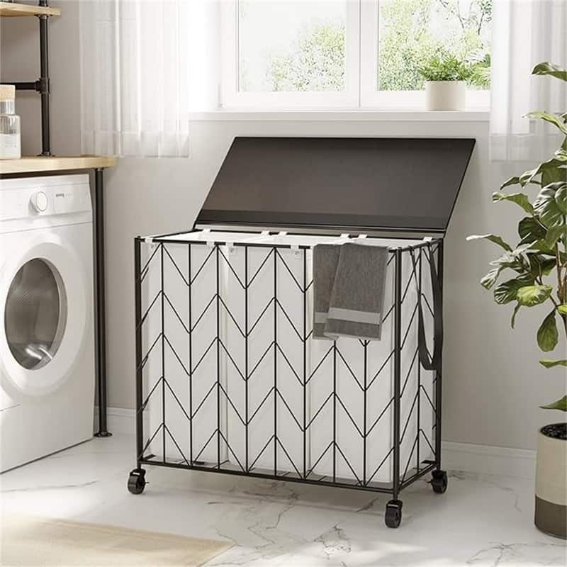 Laundry Basket with Wheels, 142L Laundry Hamper 3 Section with Lid - 28.35"L x 13"W x 26.4"H