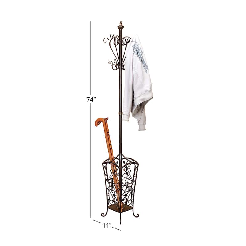 Metal Vintage Style Coat Rack with Scroll Designs - Black - Roche River Decor - 11"Wx11"Lx74"H
