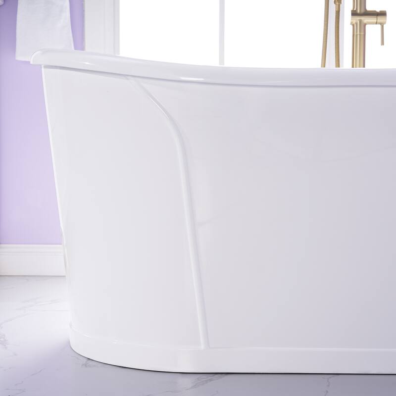 66'' W,68 GALLONS Freestanding Acrylic Soaking Bathtub With Drain And Overflow Holes