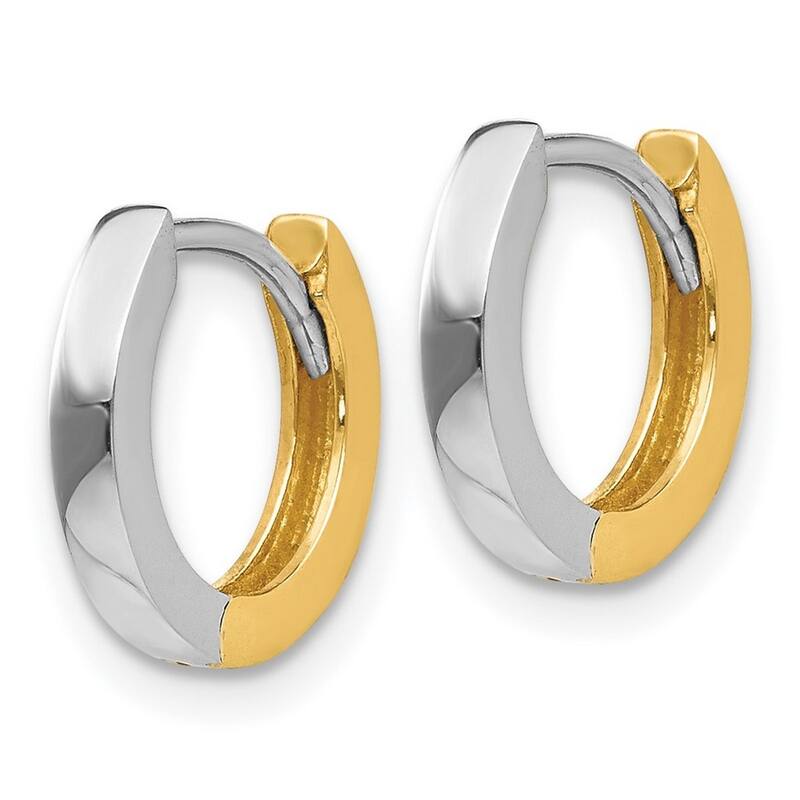 Curata 14k Two Tone Gold 8x2mm Small Reversible HInged Hoop Earrings
