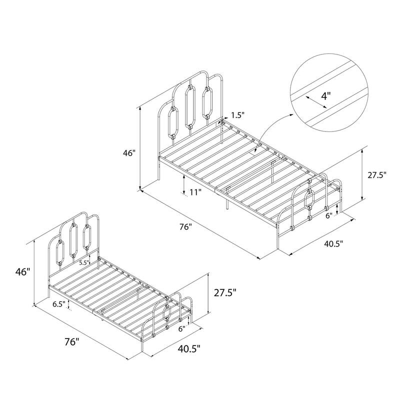 Vintage Metal Bed with Adjustable Height and Gold Detailing