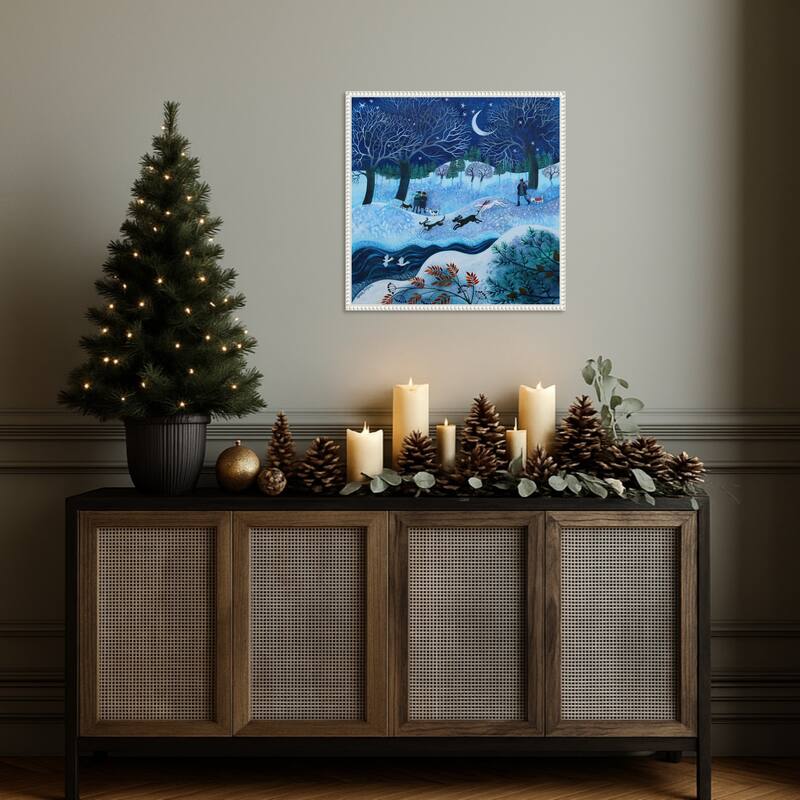 Joyful Dogs 2023 by Lisa Graa Jensen (22 x 22 in.), Framed Canvas Wall Art Print - Sylvie Beaded White