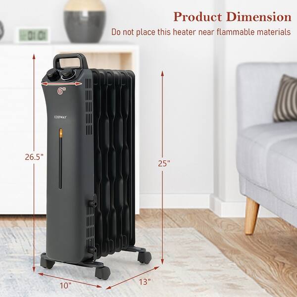Costway 1500W Oil Filled Space Heater Electric Heater w/Adjustable